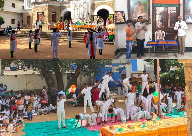 Independence day celebrated at Yogeshwarananda School.